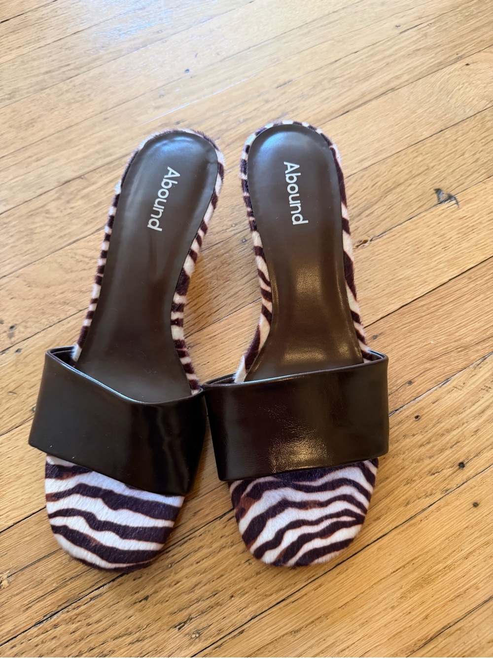 Abound Dark Brown Leather Slide Mule with Zebra-Print Insole